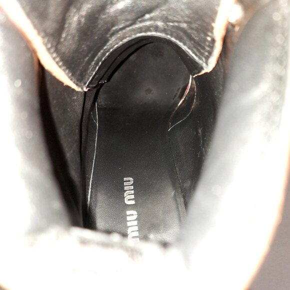 Miu Miu Lace-up Boots EU 37.5 Distressed Leather Block Chunky Heels Alpine Comba - Picture 12 of 15